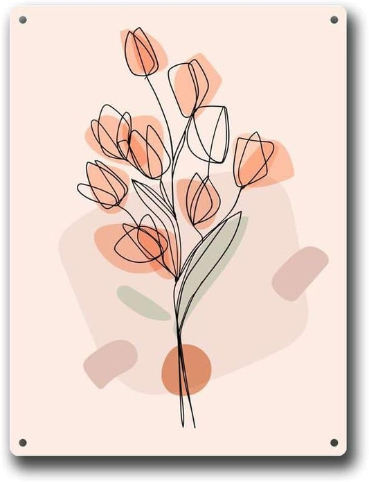 Metal Signs Abstract Floral Line Art Poster Metal Signs 12x16inch Tin Sign