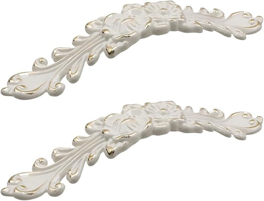 2Pcs Euro Rose Decorative Cabinet Pull Handles, Ivory White, Zinc Alloy, 5" Hole Center