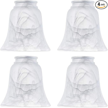 Ceiling Fan Light Covers, Transitional Style Bell Frosted Shade, Milky Scavo Glass Alabaster Shade, Perfect Ceiling Fan Globes Replacement Glass Accessories, Standard 2-1/8" Fitter Size, Pack of 4