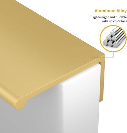 goldenwarm 10 Pack Gold Finger Edge Pulls Drawer Finger Pulls Champagne Gold Kitchen Hardware Handles Bedroom Dresser Drawers,3-3/4in Hole Center