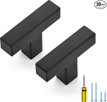 Ravinte 20 Pack Black Cabinet Pulls Single Hole Square Kitchen Cabinet Handles Matte Black Kitchen Hardware for Drawer Pulls Drawer Handles Come with Screwdriver