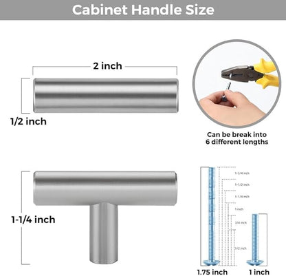 3 Pack Brushed Nickel Cabinet Knobs - Kitchen Cabinet Knobs Silver Cabinet Pulls for Kitchen Cabinet Drawer Stainless Steel Dresser Knobs for Cabinet Hardware 2in Length Single Hole T Bar