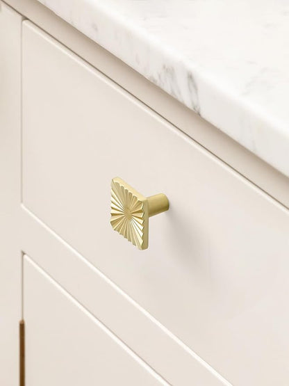 5 Pack Gold Cabinet Knobs Square Brushed Brass Drawer Pulls Bathroom Dresser Handles Hardware Zinc Alloy