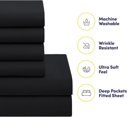 Sweet Home Collection 5 Piece Comforter Set Bag Solid Color All Season Soft Down Alternative Blanket & Luxurious Microfiber Bed Sheets, Black, Twin XL (Pack of 4)