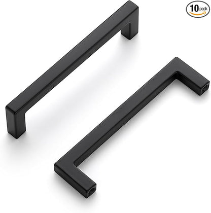 Ravinte 10 Pack Solid Kitchen Cabinet Handles Matte Balck Slim Cabinet Pulls Drawer Pulls with 4 Inch Hole Center Square Bar Kitchen Cabinet Hardware