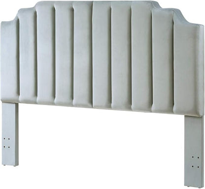 24KF Steel Gray Velvet Tufted King Upholstered Headboard, Modern Vertical Channel Design California King Headboard with Stepped Silhouette Top Edge, Steel Gray