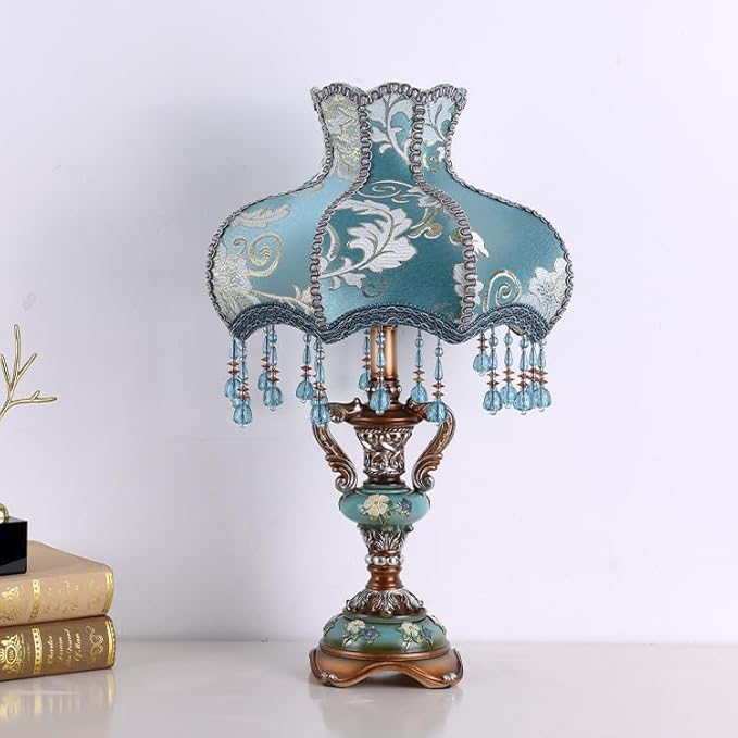 RUNNUP Romantic Pastoral Fabric Night Stand Lamp, 1-Light Desk lamp, Vintage Table Light for Bedroom Living Room