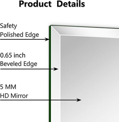 12"x16" Frameless Rectangle Wall Mirror with 1 inch Beveled Edge for Bathroom Vanity