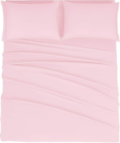 Mejoroom King Size Sheet Set - Soft Microfiber Bed Sheets,Deep Pocket Fitted Sheet, Soft, Breathable, Wrinkle & Fade Resistant - 4 Piece (King, Blush Pink)