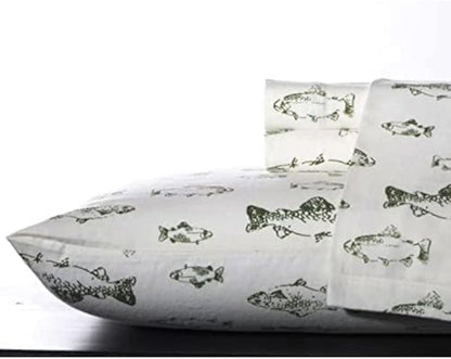 Eddie Bauer - King Sheets, Cotton Flannel Bedding Set, Brushed For Extra Softness, Cozy Home Decor (School of Fish, King)