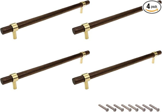 Drawer 11.02"/280mm Pulls Brass Walnut Kitchen Wardrobe Cabinet Hardware Pull Handle with Screw, 4Pcs