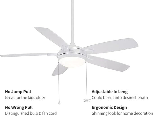 Ceiling Fan Pull Chain, 𝟭𝟮 𝗶𝗻𝗰𝗵 Extra Long with Decorative Frosted Glass Bulb and Fan Cord,Fit All Standard 3mm Diameter Ceiling Fans (White)