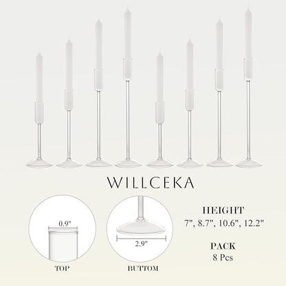 Candle Holder, Glass Taper Candle Tall Candlestick Holder, 4 Different Heights, for Table Centerpiece, Wedding, Party, Clear, 8pcs
