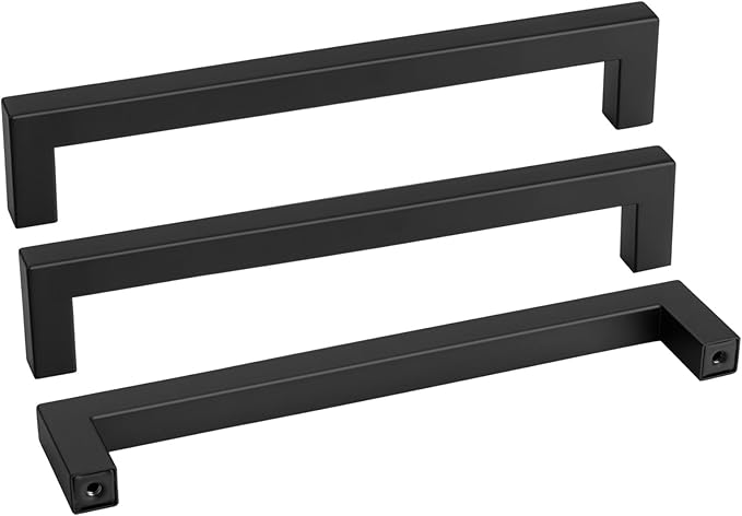 goldenwarm 200 Pack 8-4/5 Inch Black Cabinet Handles Matte Black Drawer Pulls Stainless Steel Cabinets Hardware Square Bar Modern for Kitchen Bathroom Cupboard