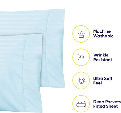 King Size Bed Sheets - 6 Piece 1500 Supreme Collection Fine Brushed Microfiber Deep Pocket King Sheet Set Bedding - 2 Extra Pillow Cases, Great Value, King, Dobby Light Blue