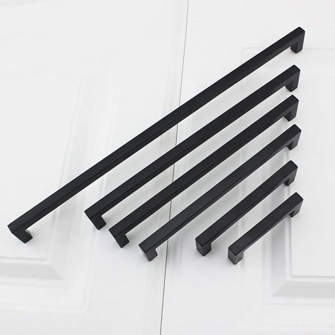 goldenwarm 50 Pack 6-1/4 Inch Black Cabinet Handles Matte Black Drawer Pulls Stainless Steel Cabinets Hardware Square Bar Modern for Kitchen Bathroom Cupboard