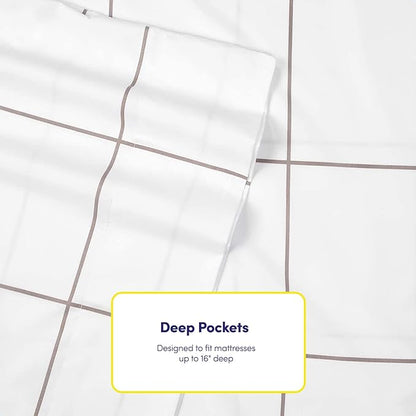 Cal King Size Bed Sheets - 6 Piece 1500 Supreme Collection Fine Brushed Microfiber Deep Pocket California King Sheet Set Bedding - 2 Extra Pillow Cases, Great Value, California King, Window Pane White