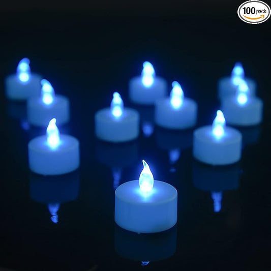 LED Tea Lights Candles- 100PACK Blue Flameless Candles Realistic and Bright Flickering Long Lasting 200Hours for Holiday Celebration,Party,Home Decoration,Battery Operated