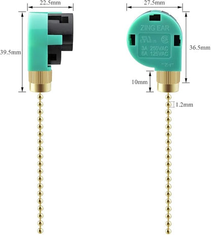 3 Pack Ceiling Fan Switch 3 Speed 4 Wire Zing Ear ZE-268S6 Fan Pull Chain Switch Replacement Speed Control for Ceiling Fan Light, Wall Lamps, Cabinet Light (Brass Color)