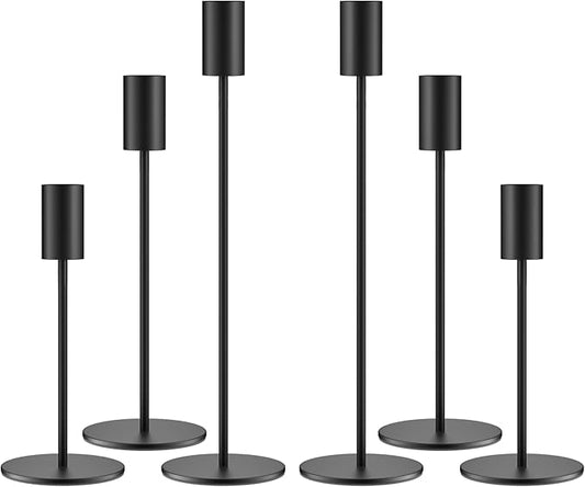 zeochyni Matte Black Candle Holder Set of 6, Elegant Candlestick Holders for Wedding Centerpieces Dining Tables Parties Home Decor Events, Taper Candle Holders Fit 3/4 Inch Candles