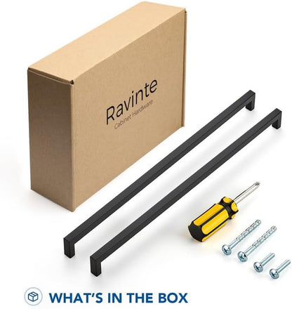 Ravinte 5 Pack Black Cabinet Pulls 18 Inch Square Kitchen Cabinet Handles Matte Black Kitchen Hardware for Drawer Pulls Drawer Handles Come with Screwdriver