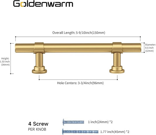 goldenwarm 10 Pack Gold Cabinet Handles 3-3/4 Inch Kitchen Cabinet Handles Matte Gold Kitchen Drawer pulls for Dresser Bathroom Modern Hardware,Zinc Alloy Base