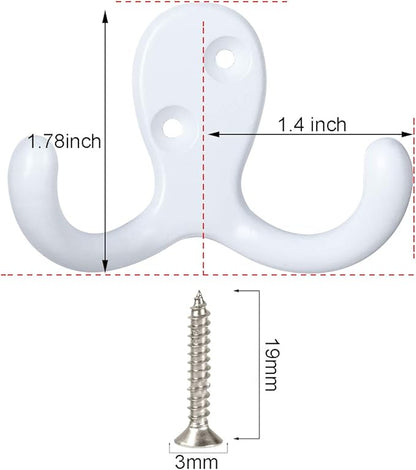 IBosins 8 Pack Heavy Duty Double Prong Coat Hooks Wall Mounted with 16 Screws Retro Double Hooks Utility Hooks for Coat, Scarf, Bag, Towel, Key, Cap, Cup, Hat