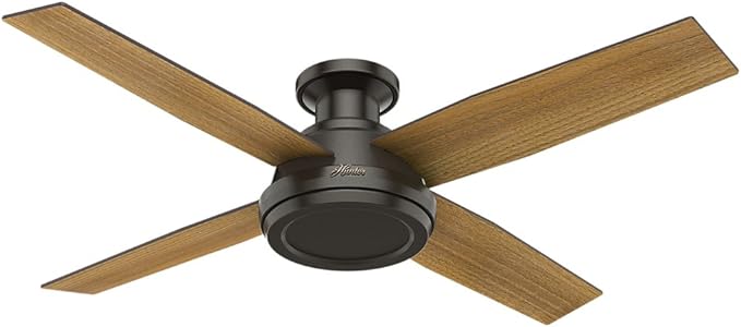 Hunter Fan Company 59249 Dempsey 52 inch Ceiling Fan with Light and Remote, Low Profile Indoor, Noble Bronze Finish
