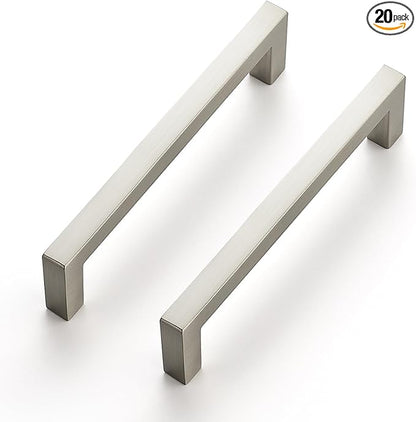 Ravinte 20 Pack Solid 4 Inch Center to Center Slim Square Bar Drawer Handles - Cabinet Hardware Brushed Nickel Pulls for Kitchen and Drawers