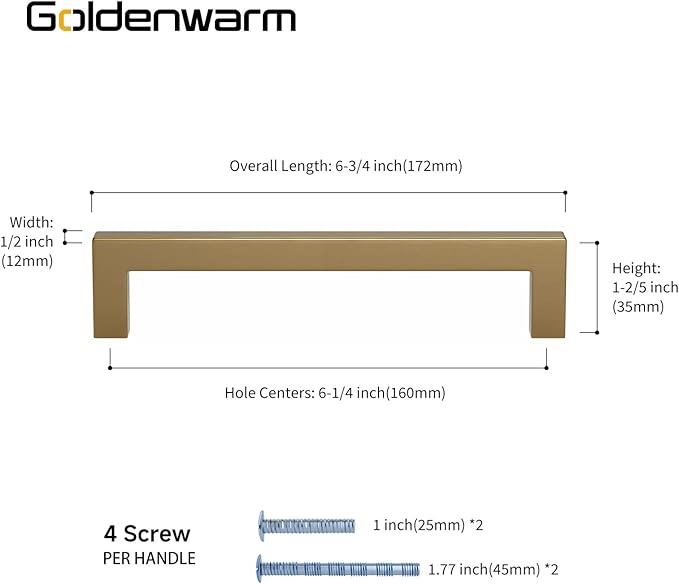 goldenwarm 5 Pack Champagne Bronze Cabinet Pulls Gold Cabinet Handles 6-1/4in Champagne Drawer Pulls Brushed Bronze Drawer Handles T Bar Square Kitchen Dresser Hardware for Dresser Bedroom