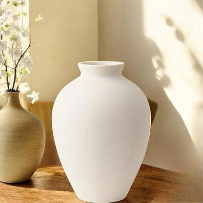 Modern White Ceramic Vase - Scandinavian Handmade Textured Decor for Living Room, Dining Table & Boho Farmhouse Accent