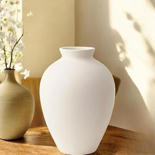 Modern White Ceramic Vase - Scandinavian Handmade Textured Decor for Living Room, Dining Table & Boho Farmhouse Accent