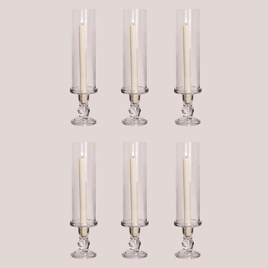 Hurricane Candle Holder Glass Taper Hurricane Clear Tall Candlestick Candles Holders Table Centerpiece Wedding Party Dining Event Home Decor (6)