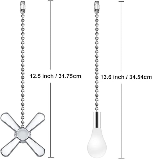 Vinaco Silver Ceiling Fan Pull Chain Set, Decorative Fan Pull Chain Extension with Pendant, 13.6 Inches Pull-Chains for Fans and Light with 3MM Ball Bead Chains, 2 Pack Fan Light Pull-Chain Extension
