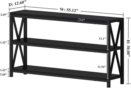 FATORRI Console Table for Entryway, Long Sofa Table with Shelves Under Window, Wood and Metal Hallway Tables for Foyer (55 Inch, Black)
