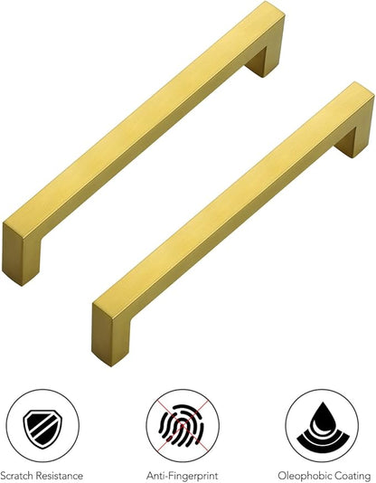 Ravinte 25 Pack 6-1/4 Inch Square Cabinet Handles - Brushed Brass Pulls, Stainless Steel Drawer Pulls, Kitchen Cabinet Hardware