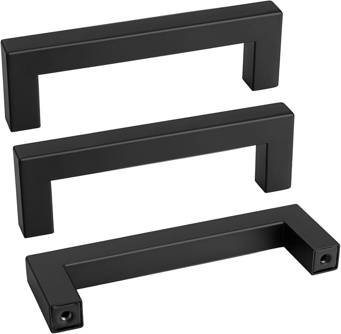 goldenwarm 50 Pack 3-3/4 Inch Black Cabinet Handles Matte Black Drawer Pulls Stainless Steel Cabinets Hardware Square Bar Modern for Kitchen Bathroom Cupboard