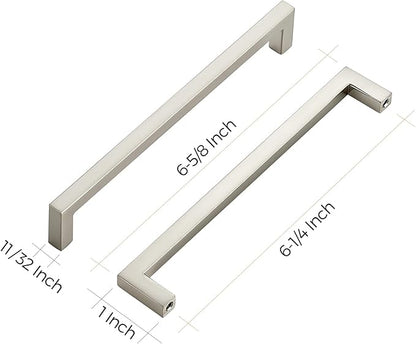 Ravinte 10 Pack Solid 6-1/4 Inch Center to Center Slim Square Bar Drawer Handles Cabinet Hardware - Brushed Nickel Kitchen Pulls