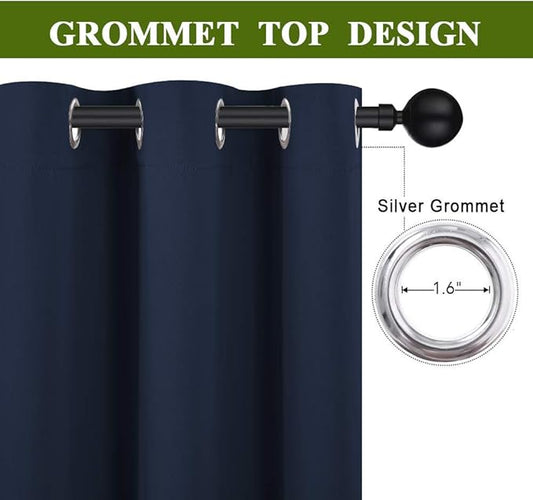 NICETOWN Blackout Draperies Curtains, All Season Thermal Insulated Solid Grommet Top Blackout Curtains/Drapes for Kid's Room (Navy, 1 Pair, 34 x 63 Inch)