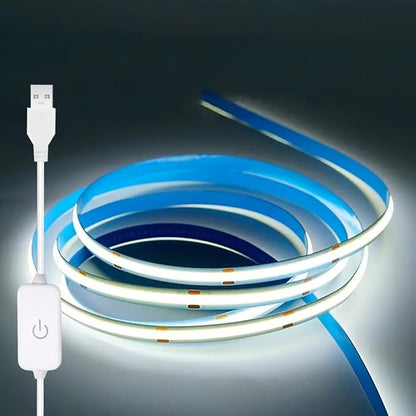 A 5V USB LED Light Strip, COB LED Strip Lights, White 5V LED Lights, Small LED Strip Light, TV Lights for TV Under Cabinet Kitchen Living Room Shelving or Displays (White, 3.28ft)