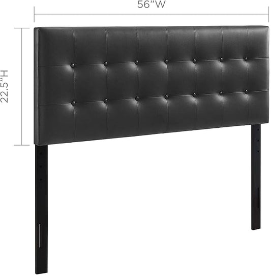 Modway Emily Button Tufted Faux Leather Upholstered Full Headboard in Black