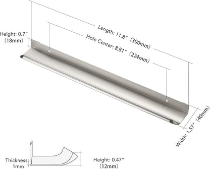 Ravinte Hardware 20 Pack Silver Cabinet Handles, 11.8 Inch (300mm) Finger Edge Pulls, 8.8 Inch Hole Center, Finger Pulls for Cabinets