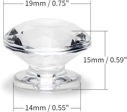 MroMax 12Pcs Tiny Pull Handle Diamond Acrylic Mini Knob 19mm Diameter Clear Shiny Diamond Shaped Knobs for Jewelry Box, Gift Case and Makeup Box