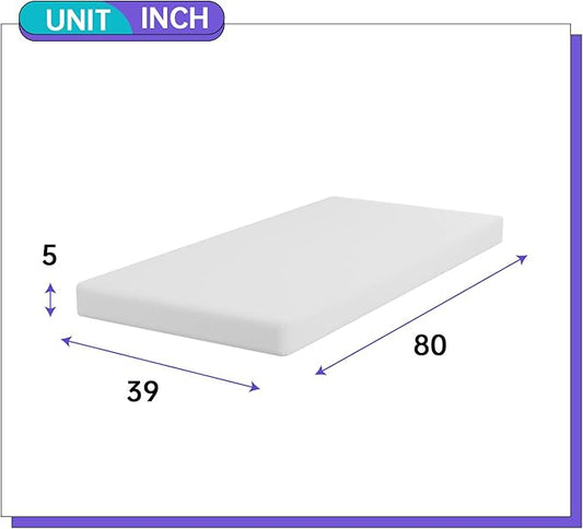 PayLessHere 5 Inch Twin XL Gel Memory Foam Mattress Fiberglass Free/CertiPUR-US Certified/Bed-in-a-Box/Cool Sleep & Comfy Support