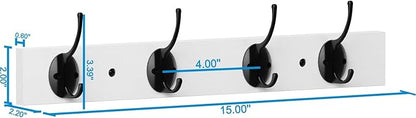 Coat Hooks Wall Mounted, Wooden Hat Rack with 4 Hooks for Entryway, Bathroom,Bedroom(2 Pack,White)
