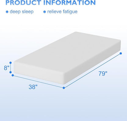 PayLessHere 8 Inch Gel Memory Foam Mattress Medium Firm Mattresses CertiPUR-US Certified Bed-in-a-Box Pressure Relieving Twin XL Size,Fiberglass Free，White