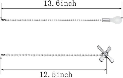 Ceiling Fan Pull Chain, 2pcs 3mm Diameter Beaded Ball Fan Pull Chain , 13.6 Inches Fan Pulls Set with Connector（Nickel ）