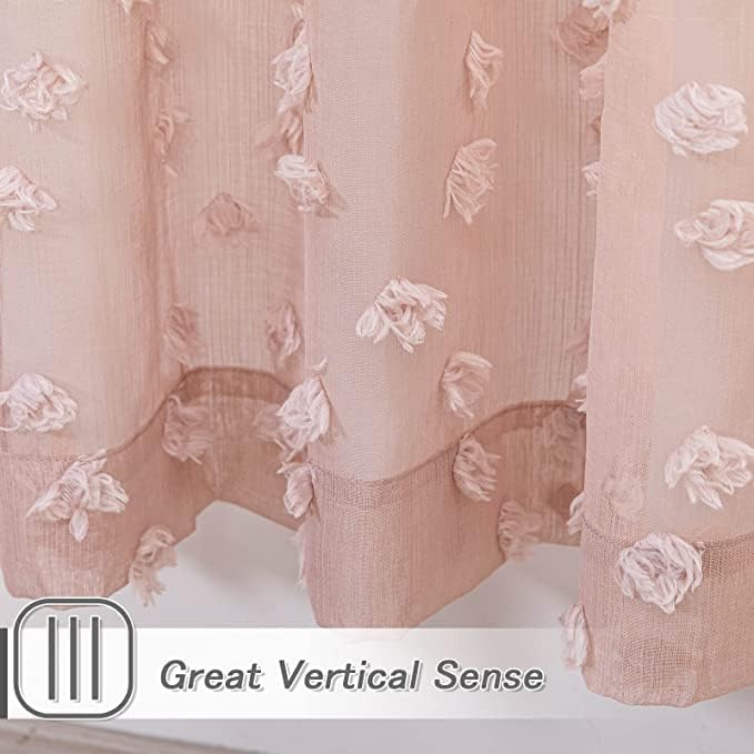 MYSKY HOME Pom Pom Pink Sheer Curtains for Bedroom Girls Room Dusty Rose Curtains 108 Inches Long for Nursery Kids Light Filtering Boho Window Drapes, Rod Pocket, 52" Wide, 2 Panels