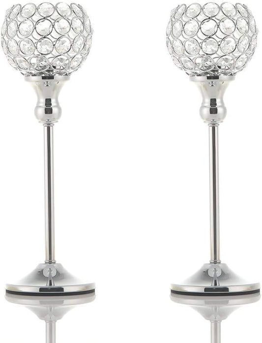 VINCIGANT Crystal Hurricane Candle Holder Silver Candlestick Set of 2 for Anniversary Celebration Coffee Table Modern Decorative Centerpieces