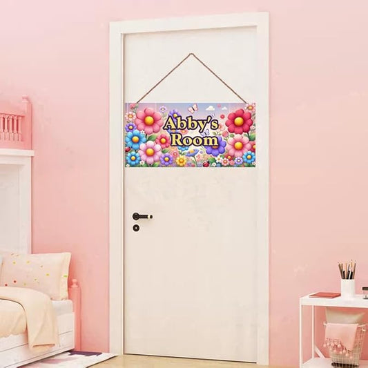 Personalized Sign Butterfly Sign Wall Art Décor For Kids Room Custom Name Door Decor, Flowers Floral Nursery Art Plate For Girls Room Boys Bedroom Garden